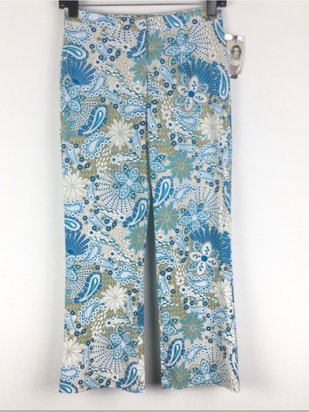 NEW Vintage Y2K XOXO Blue & Green Paisley Cropped Capri Pants Size 3‎